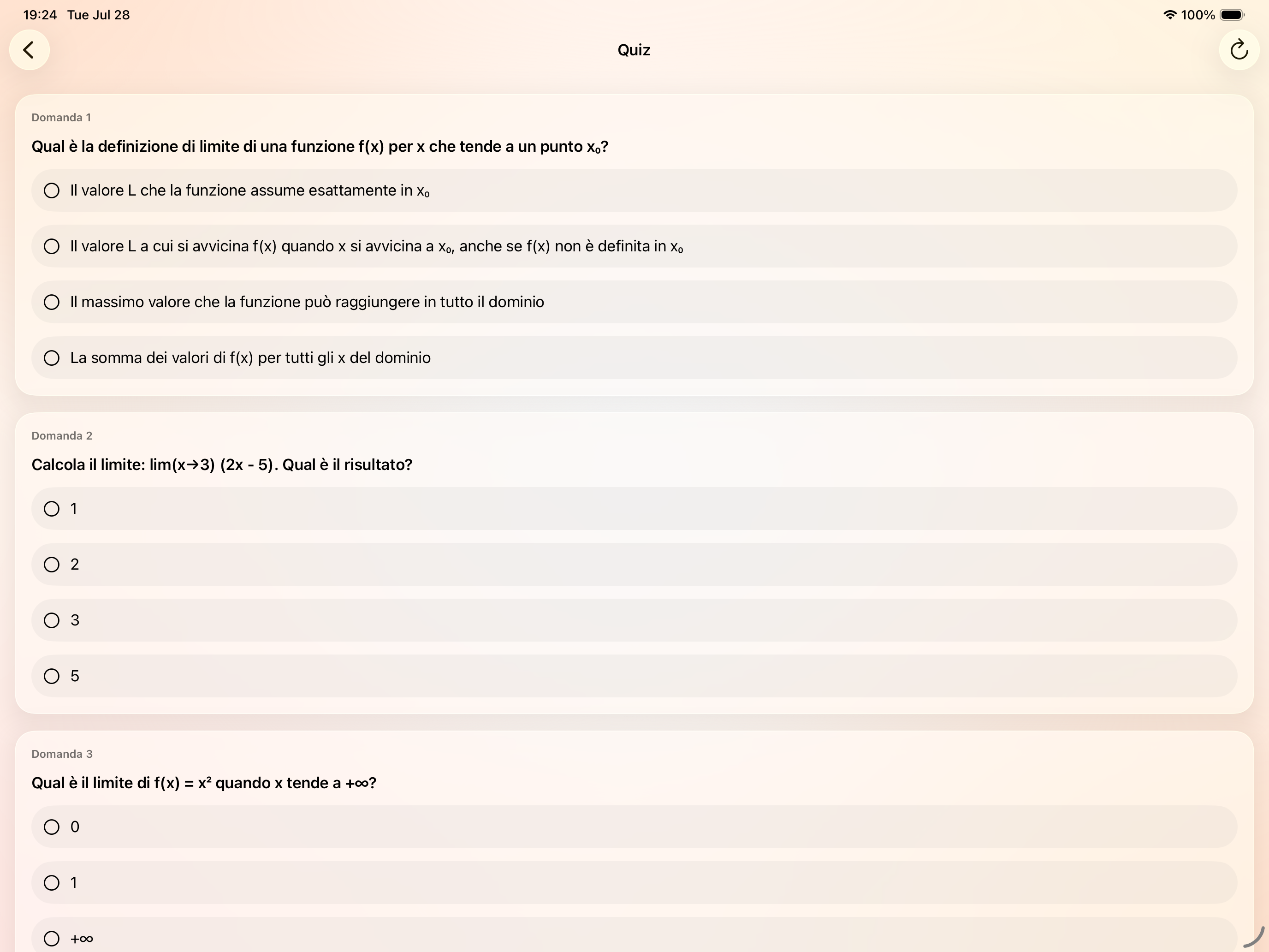 Quiz adattivo con domande a risposta multipla in Phind.